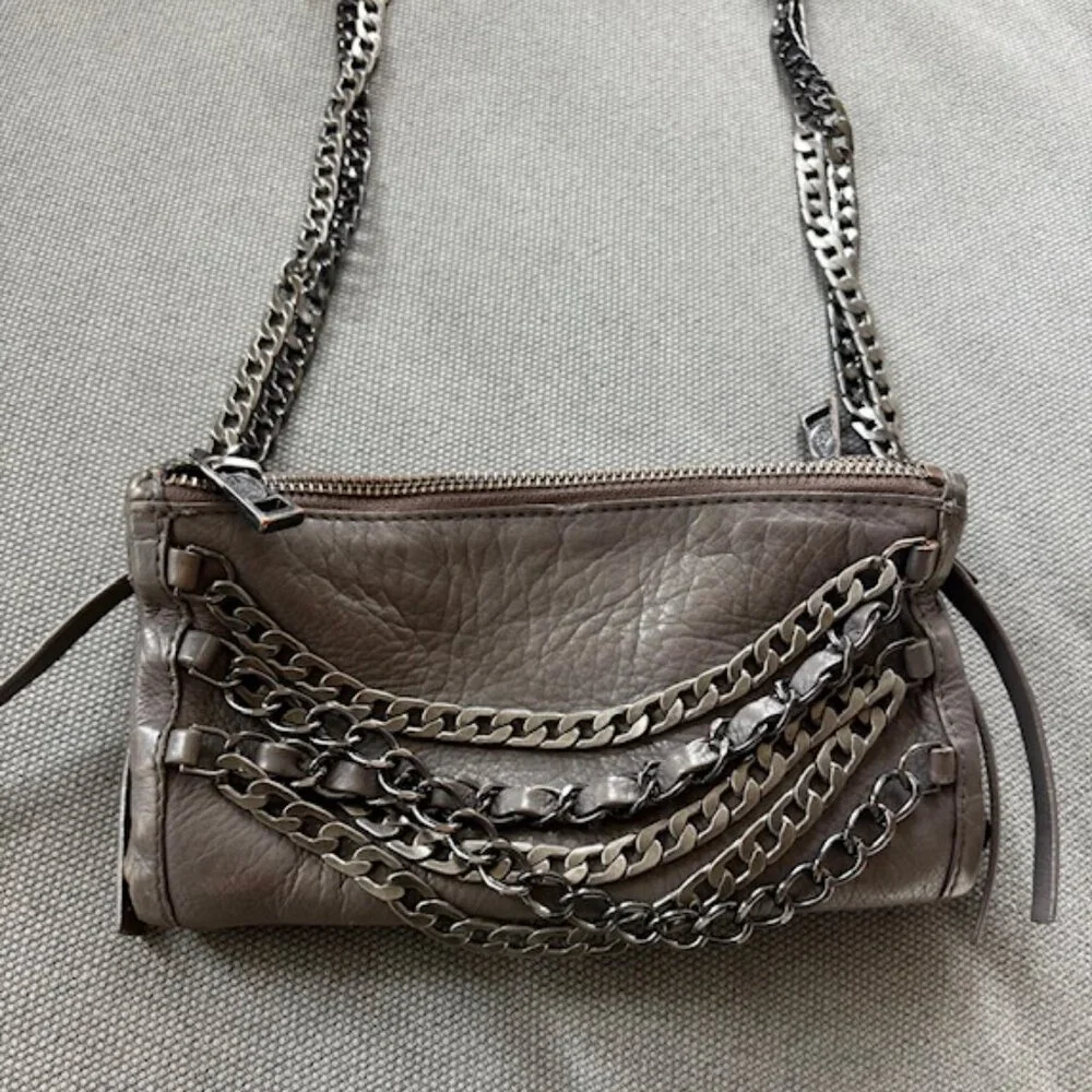 Ash Domino Chain Crossbody Bag in gunmetal grey leather. - Picture 3 of 6